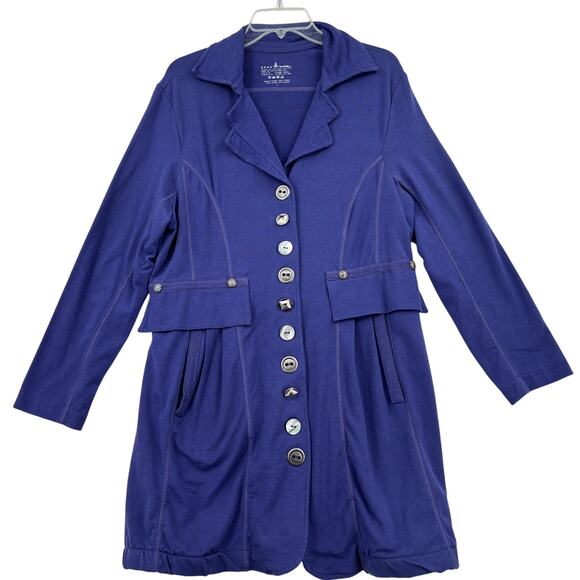 Neon Buddha Jacket Womens Size L Purple Longline Blazer Artsy Buttons Lagenlook - Picture 1 of 12